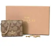 COACH BOXED MINI WALLET ON A CHAIN IN SIGNATURE COATED CANVAS & SMOOTH LEATHER