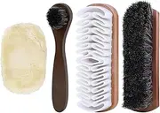 [Tefrine] 4 Piece Horsehair Shoe Brush Set Polishing Brushes for Leather Suede Boot Shoe Care Cleaning with Microfiber Shoe Cloth
