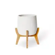 E Style Lawson 33cm Ceramic/Wood Plant Pot w/ Stand Round Home Decor White