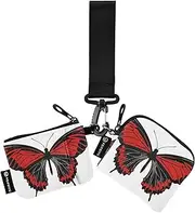 [XYMZR] Mini Zip Around Wristlet keychain Wallet Red Black Butterfly Closeup for Women Personalized Pattern Detachable Dual Pouch Wristlet Portable Wallet Phone Coin Purse, Multi-colored, One Size
