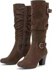 [Ruiee] Women's Slouchy Knee High Boots with Chunky Heel, Pointed Toe, Comfortable and Fashionable for Fall and Winter Wear for Women.