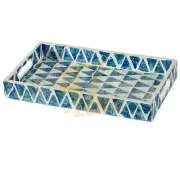 Decorative Rectangular Tray Blue & White Indoor Outdoor Home Decor Tabletop