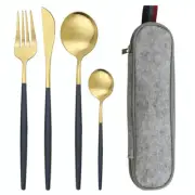 5pcs/set Dinnerware Set Black Gold Travel Camping Cutlery Set Reusable Silverwar
