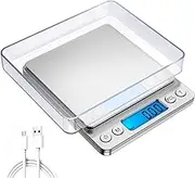 T Tersely Digital Kitchen Scale 500g/ 0.01g, USB Rechargable Pro Cooking Scale Food Scale Digital Scales with Back-Lit LCD Display Accuracy Pocket Food Scale Stainless Steel Auto Off Tare PCS Function