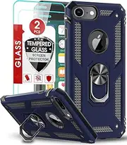 LeYi Compatible for iPhone 8 Case, iPhone 7 Case, iPhone 6s/ 6 Case with Tempered Glass Screen Protector [2 Pack], Military-Grade Protective Phone Case with Kickstand for iPhone 6/6s/7/8, Blue