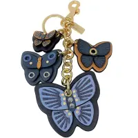 在飛比找momo購物網優惠-【COACH】淺藍x焦糖咖啡x深藍蝴蝶立體皮雕吊飾鑰匙圈包包