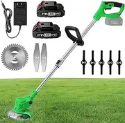 Grass Trimmer, Cordless Strimmer with Telescoping Pole 90° Swivel, 5 Plastic Knives 2 Flat Knife and Round Saw Blade, Metal Blade Strimmer with 2 * 24V Battery Powered, for Garden Clearing Weeds