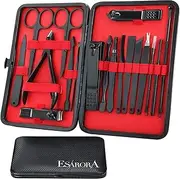 Manicure Set, ESARORA 18 In 1 Stainless Steel Professional Pedicure Kit Nail Scissors Grooming Kit with Black Leather Travel Case