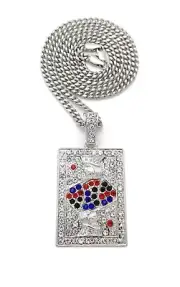 Silver Plated King of Diamonds Pendant & Box Cuban Rope Chain Hip Hop Necklace
