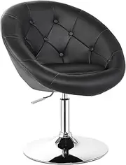 Giantex Swivel Vanity Chair, Height Adjustable Accent Chair w/Round Tufted Back, Modern Bar Stool w/PU Leather & Chromed Base, Office Task Chair Makeup Stool for Lounge Home Office Bar, Balck