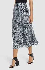$481 Rebecca Minkoff Women Blue Leopard Print High Rise A-Line Midi Skirt Size 4