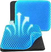 Gel Seat Cushion 2 Pack Gel Honeycomb Seat Comfort Cushion Double Thicker Lumbar Support Chair Cushion with Non Slip Cover for Home Office Chair （Blue）