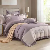 在飛比找momo購物網優惠-【織眠家族】40支刺繡萊賽爾四件式兩用被床包組 典藏緹花-紫