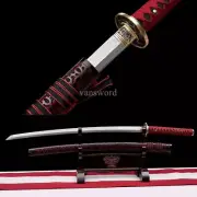 Japanese Katana Samurai Sword Hnadmade Damascus Folded Steel Carved Scabbard Red
