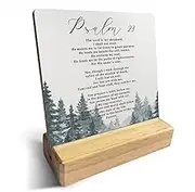Country the Lord is My Shepherd I Shall Not Want Bible Verses Wooden Plaque Sign Desk Decor Rustic Motivational Psalm 23 Christian Desk Sign Decor for Home Office 4 x 4 Inches