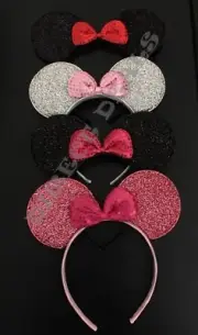 4 Minnie Mouse Headband Ears Black Pink Red Bow Sparkly Pink Silver Birthday NEW