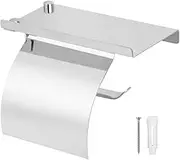 Stainless Steel Wall Mounted Toilet Paper Holder with Phone Shelf Tissue Storage Rack for Bathroom Families Hotels Restaurants Silver 18x15x10cm