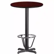 24" Round Restaurant Bar Height Table with Mahogany Laminate Top and Foot Ring