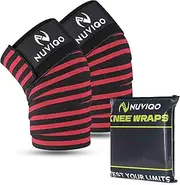Nuviqo Knee Wraps (Pair) with Strap for Squats, Weightlifting, Powerlifting, Leg Press, and Cross Training - Flexible Knee Wraps for Squatting - for Men & Women (Black & Red)
