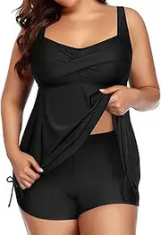 Aqua Eve Women Plus Size Tankini Swimsuit Two Piece Flowy Swimdress Bathing Suits with Shorts