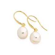 9ct Gold Pearl Hook Earrings in White