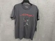 Ed Hardy Black Panther Fighting Snake, Gray Short Sleeve T-Shirt, Adult Medium