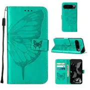 For Google Pixel 9 5G Case, PU Leather Wallet Butterfly Cover, Green