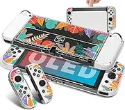 Xcitifun Protective Case Designed for Nintendo Switch OLED 2021 Clear PC&TPU Cases for Girls Boys Kids Cute Kawaii Character Cartoon Compatible with Nintendo Switch OLED 2021 Cover - Clear Flowers