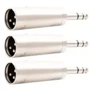 3 Pcs XLR 3-Pin Male to 6.35mm 1/4" Male TRS Stereo Audio Mic Microphone Adapter