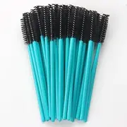 Namzi 100 Pcs Disposable Eyelash Mascara Brushes for Eye Lashes Extension Eyebrow and Makeup (Blue rod Pink head)