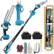 4-in-1 High Pole Saw & Pruning Shears Combo Kit, 8 Inch Mini Chainsaw, Cordless Secateurs with Extension Pole & 2 4000MAh Batteries, Tree Trimmer Limb Branch Cutter Pruner