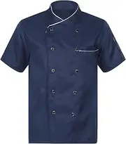 [Yhong] Adult Chef Jacket Shirt Short Sleeve Casual Shirts Top Restaurant Kitchen Workout Uniform