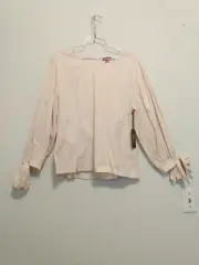 Vince Camuto Women Pink Mist Back Zip Balloon Tie Cuff Long Sleeve Blouse size M