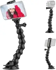 Labymos 23cm/ 9.1in Flexible Suction Cup Mount Windshield Suction Cup Phone Mount 360°Rotatable 1/4 Inch Screw Connector with Phone Holder for Smartphone Sports Camera