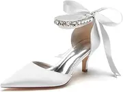 [Minishion] Womens Elegant Wedding Heels Pointed Toe Ankle Chain Evening Formal Pumps with Ribbon BR106