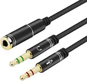 Headphone Y Cable Splitter Adapter for Computer 3.5mm Female to 2 Dual 3.5mm Male Gold-Plated Corrosion-Resistant Audio Mic Y Cable for Headset Connecting to PC，Audio Connector for PC 35CM Black