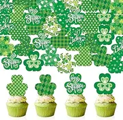 48Pcs Edible St Patrick's Day Cupcake Topper Wafer PaperShamrock Cupcake Cupcake Toppers Picks for St Patrick's Day Party Irish Holiday Party Decorations Green