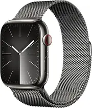 Apple Watch Series 9 [GPS + Cellular 45-mm] Smartwatch with Stainless Steel Case with Graphite Milanese Loop