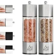 Salt and Pepper Grinder Set Manual 2 Pack | Large Round Salt and Pepper Shake...