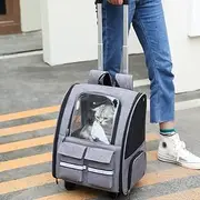 Wheeled Pet Carrier Backpack Pet Stroller, Travel Carrier, Car Seat for Small Dogs Cats Puppies, Comfort Cat Backpack Removable Rolling Wheels – Mesh Ventilation Windows