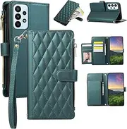 Boyobacase for Samsung Galaxy A53 5G Wallet Case,for Galaxy A53 5G Case, PU Leather Wallet Flip Cover Stand Feature[6 Card Slots] [1 Zipper Coin Pocket] with Wrist Strap-Green