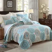 Luxury 100% Cotton Coverlet / Bedspread Set Quilt Queen King Size Bed 230x250cm Circle Blue