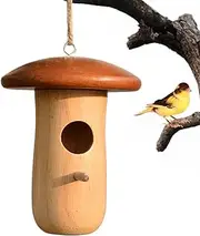 Hummingbird Houses for Outside - Hangable Bird House - Wooden Mushroom Cottage Animal Shelter Garden Hut for Outdoor Yard Tree Balcony Patio Courtyard