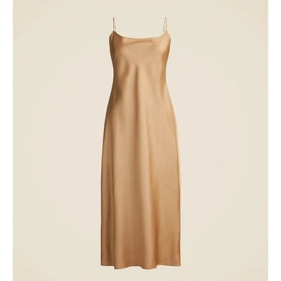 J.Crew Gwyneth Slip Dress Midi Luster Charmeuse Satin Tan Camel US 2 NWT