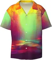 [HJLUUFT] Dream Colorful Men's Shirts,Classic Hawaiian, Cuban Styles,Vacation Wear - Breathable Button Down Shirts for Men