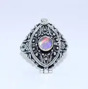 Aurora Opal Stone Poison Ring, 925 Silver Platted, Marquise Shape Ring