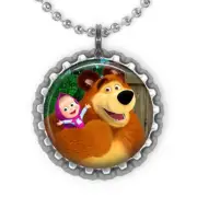 1 MASHA and The BEAR Silver Bottle Cap Necklace set 4!