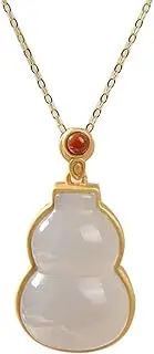 [KONGKNUANK] Necklaces For Women Jade pendant S925 Silver Gold-Plated Natural Smokey Purple Jade Gourd Necklace Pendant with Chain for Women Yoga Genuine