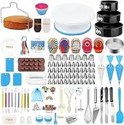 Cake Decorating Supplies, 507 PCS Cake Decorating Kit 3 Packs Springform Cake Pans, Cake Rotating Turntable, 48 Piping Icing Tips, 7 Russian Nozzles, Chocolate Mold Baking, Ideas