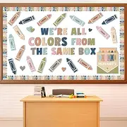gisgfim Boho Crayon Bulletin Board Set Diversity Classroom Decorations Crayons Cutouts Positive Back to School Bulletin Board Pencil Name Tags for Teacher Supplies Chalkboard Nursery Wall Door Decor